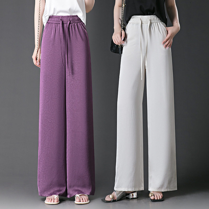 仿醋酸休闲阔腿裤女加肥加大码时尚妈妈夏季宽松显瘦直筒长裤子