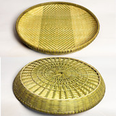 湘西手工竹编圆形托盘编织纹理晾晒簸箕无孔装 饰摆件家居