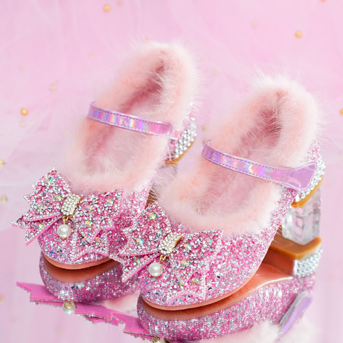 秋冬新款女童棉鞋韩版公主鞋冰雪奇缘爱莎鞋儿童高跟鞋女孩水晶鞋