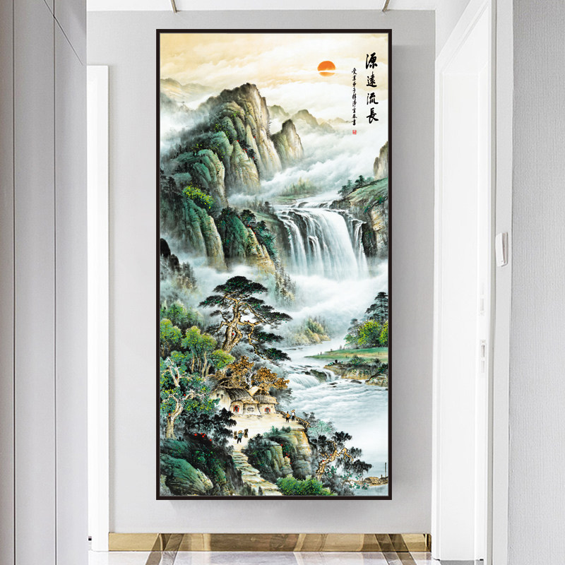 速发新中入玄关自贴式户走廊装饰山水画墙贴屏风过道粘纸客厅壁纸