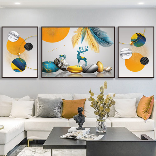 客厅三联轻奢壁画自粘墙纸贴画