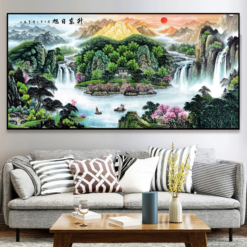 客厅沙发背景墙壁画山水画办公室靠山图壁纸堂口仙家挂画鸿运当头