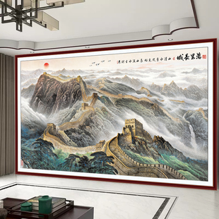 山水画客厅墙面贴纸办公室茶室流水生财北墙聚财挂画自粘贴画挂画