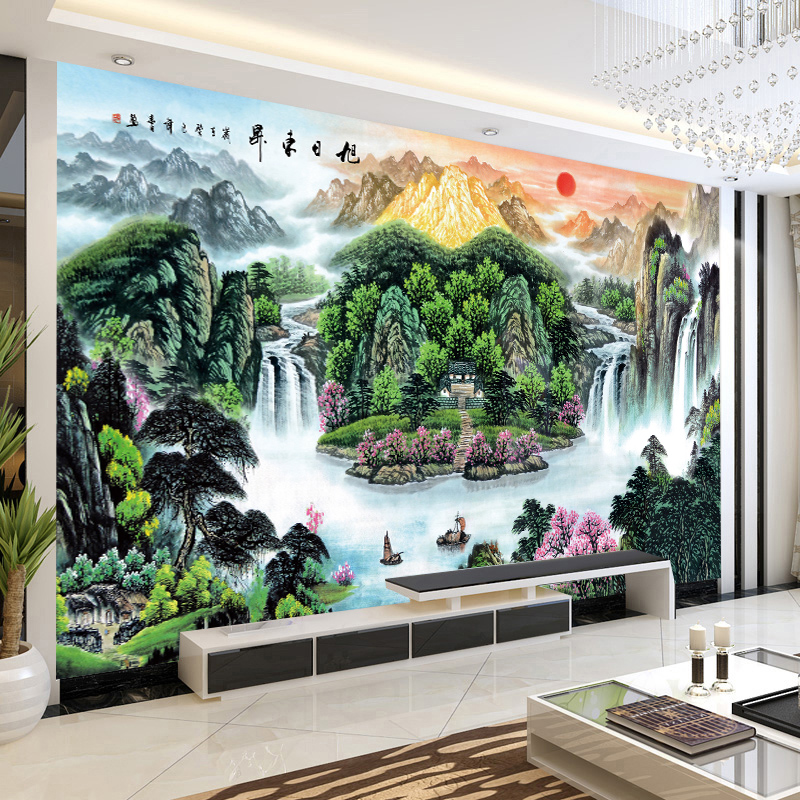 山水画墙贴背景墙壁画墙布墙画3d立体贴画墙纸自粘客厅壁纸装饰画