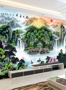 山水画墙贴背景墙壁画墙布墙画3d立体贴画墙纸自粘客厅壁纸装饰画
