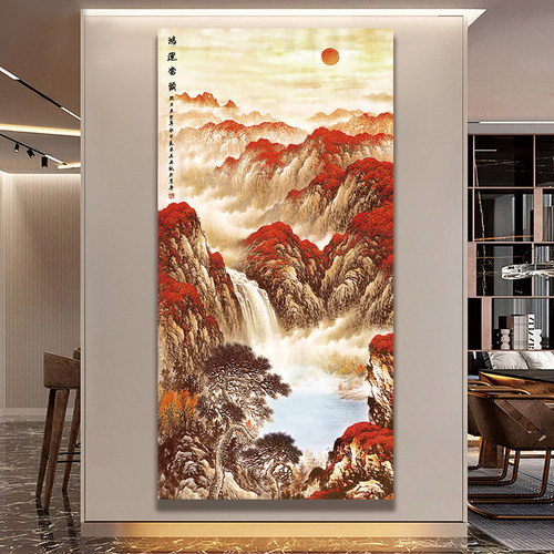 省心玄关山水画可防水自粘装饰画