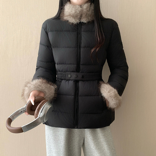 收腰大毛领棉衣女2026新款冬季小个子腰带修身短款加厚棉服外套