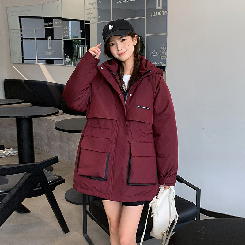 2025冬季新款羽绒棉服女中长款工装加厚棉衣时尚修身收腰棉袄外套