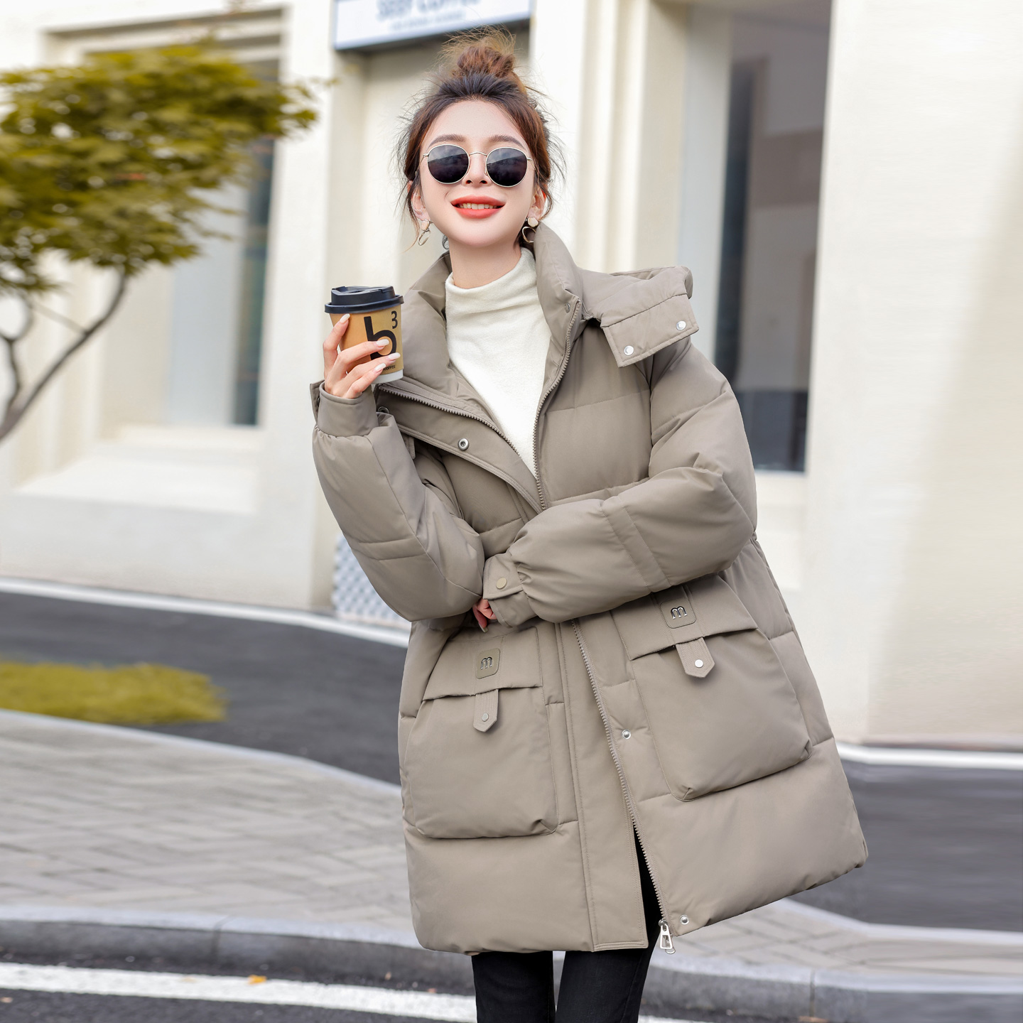 2025冬季新款羽绒棉服女中长款加厚保暖棉衣时尚洋气宽松棉袄外套