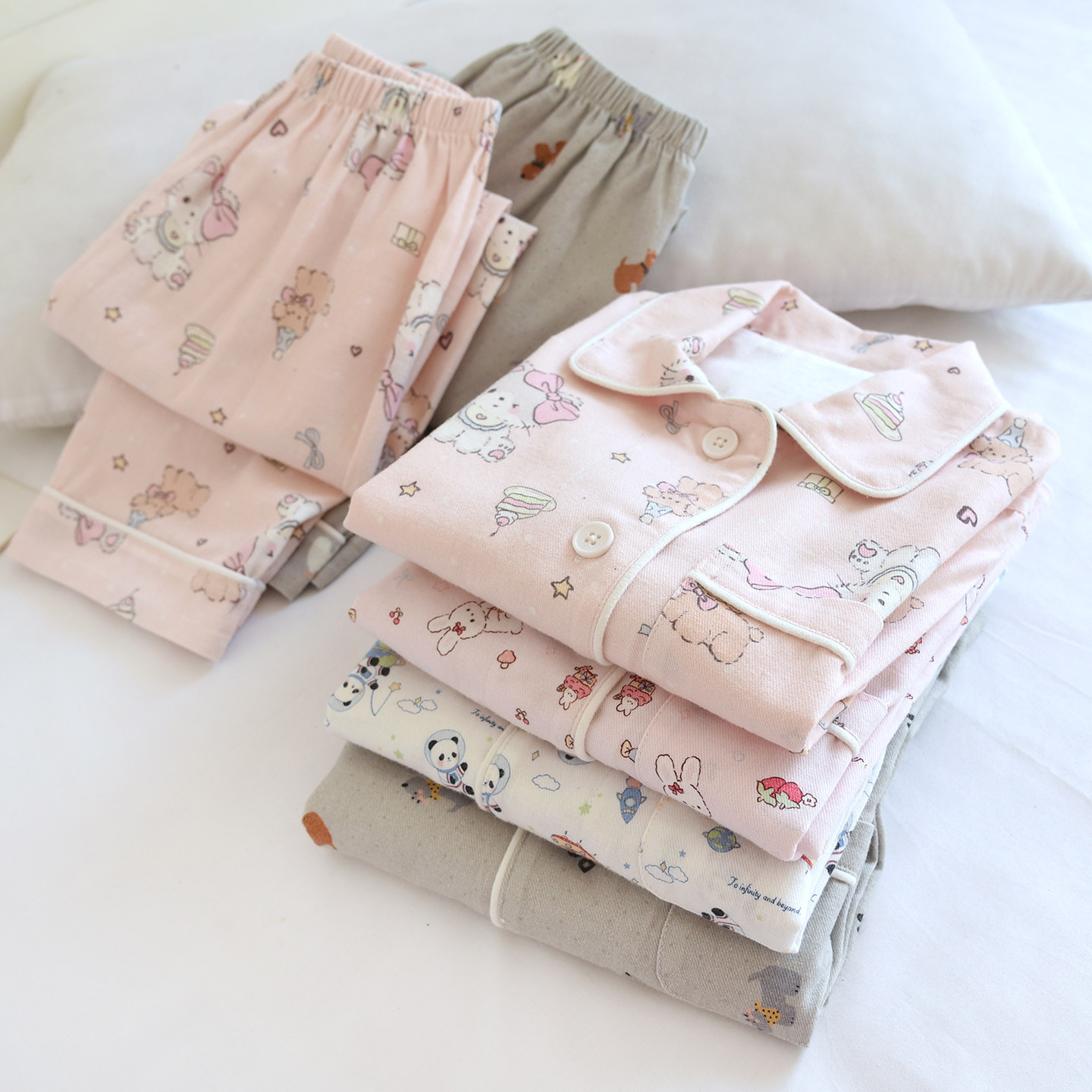 米筱米日系儿童可爱睡衣套A类春秋纯棉磨毛绒布男孩女童家居服