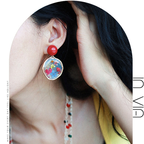 invia法式干花不过敏可换耳夹