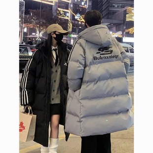 中长款羽绒棉服女2025冬季三条杠加厚韩版宽松情侣棉衣棉袄外套