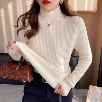 老钱风高领加绒加厚针织衫女
