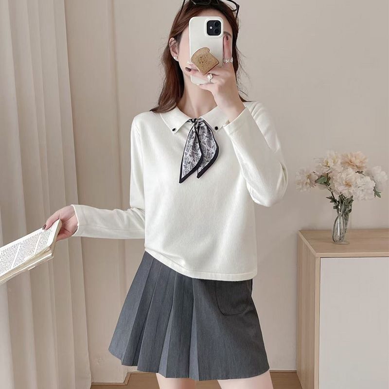 欧洲站2025夏季新款欧货配丝巾Polo领短袖针织衫气质百搭打底衫女