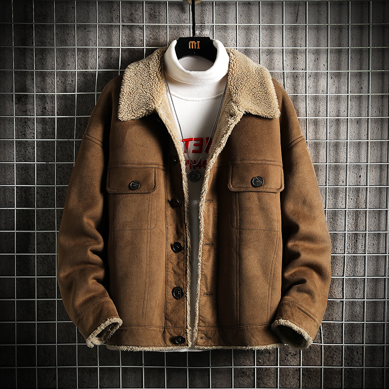 网格挂拍男装冬季新款皮毛一体加绒加厚外套Z2880-P240大码，女装短外套，电商D308