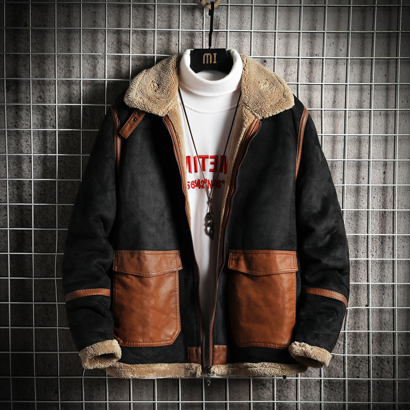 日系网格大码冬季皮毛一体男加绒加厚外套Z131-P240，女装短外套，电商D308