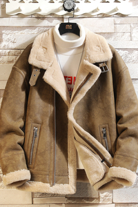 冬季皮毛一体外套男加绒加厚2024冬季新款机车服美式大码皮衣夹克图片