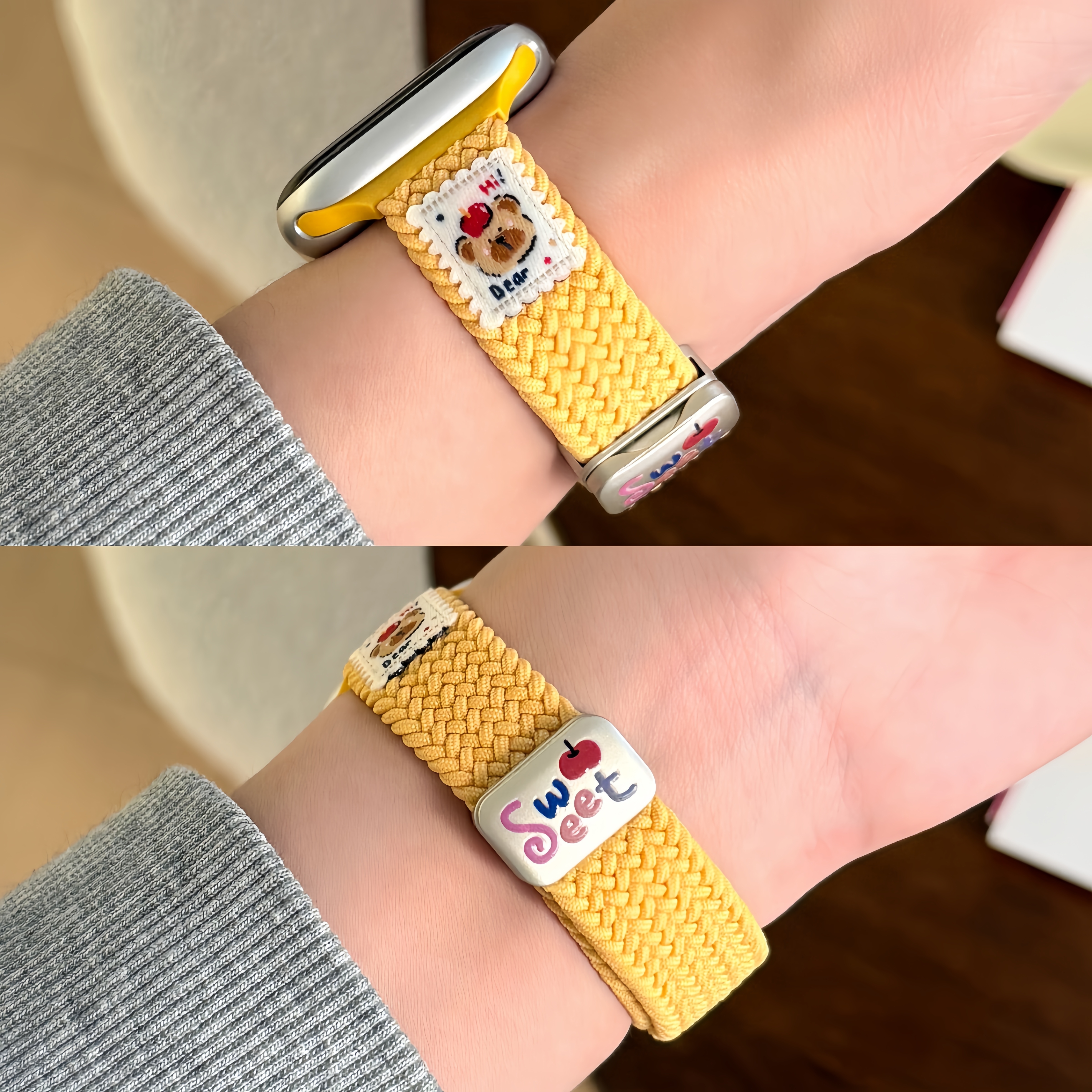 适用苹果S11手表iwatch9表带细款小熊applewatch10磁吸S9/S8编织8运动7女S7高级s11尼龙S6创意SE腕带s7配件