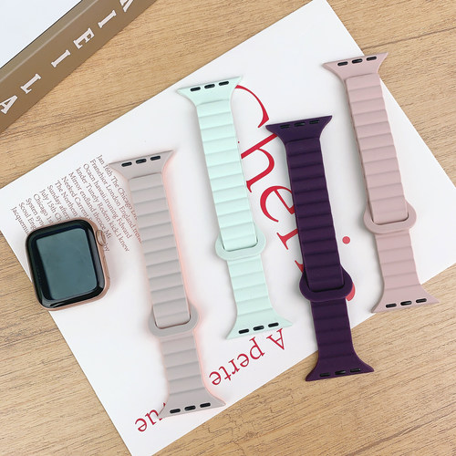 适用iwatchs11苹果S10手表带S9表带applewatchs8硅胶替换腕带ultra磁吸S7智能S6运动硅胶小蛮腰SE2新款46mm