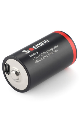 Soshine D R20 1.5V 1200次低自放电 USB 可充电 6000mWh 锂电池