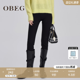 10444077 通勤休闲九分裤 OBEG欧碧倩冬修身 高腰铅笔小黑裤