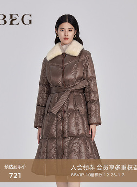 OBEG欧碧倩收腰长款羽绒服女可拆卸毛领加厚鹅绒服外套10444169