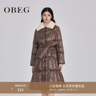 OBEG欧碧倩收腰长款 羽绒服女可拆卸毛领加厚鹅绒服外套10444169