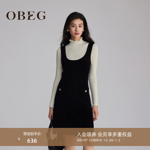 OBEG欧碧倩法式 两件套套裙冬10484165 气质名媛风背带连衣裙针织衫
