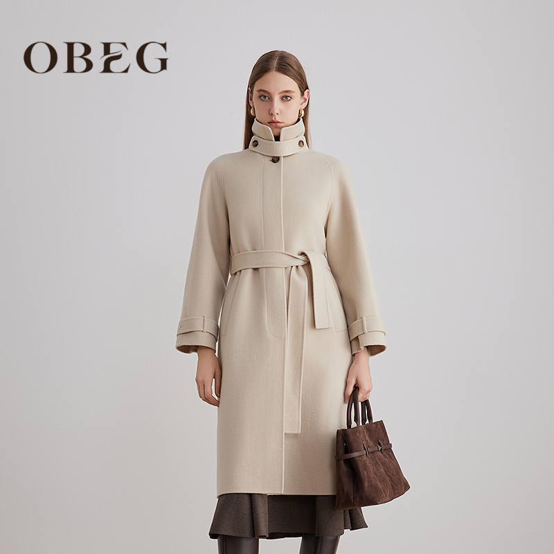 【商场同款】OBEG欧碧倩2025冬复古JI简羊毛双面呢大衣女10504082