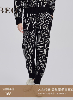 OBEG欧碧倩冬季字母提花羊毛针织裤女运动风束脚长裤10444132