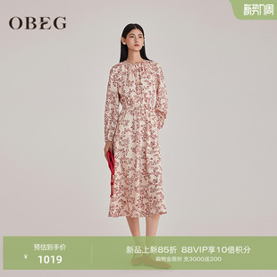 长裙重要场合漂亮连衣裙女10501015 春季 OBEG欧碧倩新中式 印花长袖