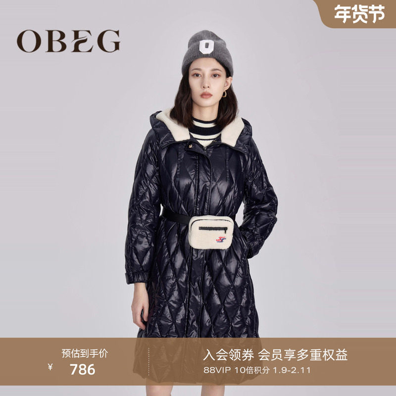 OBEG欧碧倩冬过膝中长款绗缝收腰羽绒服10444177,女装/女士精品,羽绒服,淘宝优惠券,粉丝福利购,淘宝优惠卷