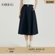 OBEG欧碧倩春季 中长大摆伞裙女10481053 气质a字休闲半身裙基础款