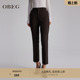 50484545 女气质通勤仿毛料烟管裤 OBEG欧碧倩复古咖啡色小脚西装 裤