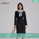 OBEG欧碧倩法式 重要场合气质收腰小黑裙10483095 飘带连衣裙女秋季