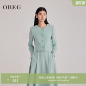 OBEG欧碧倩早春清冷感圆领短款 正肩高级感小个子通勤外套10501079