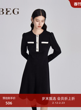 OBEG欧碧倩小香风连衣裙女冬装修身针织羊毛衣裙10444119