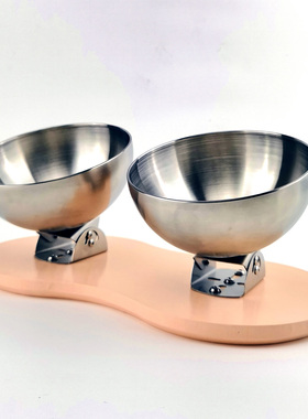 双碗猫碗不锈钢食品级大肚碗大容量猫粮食盆护颈椎饭盆水碗可调节