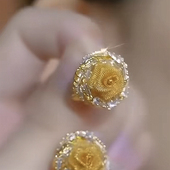 法式 宫廷风网状金丝黄玫瑰耳钉镶嵌锆石轻奢复古气质高级感耳饰