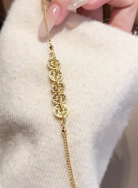 铜镀金金色爆闪五帝钱手链中式百搭轻奢精致组合送礼好物送闺蜜女