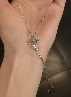 新款波西米亚风锆石螺旋毛衣项链