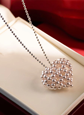 编织桃心珍珠爱心项链女