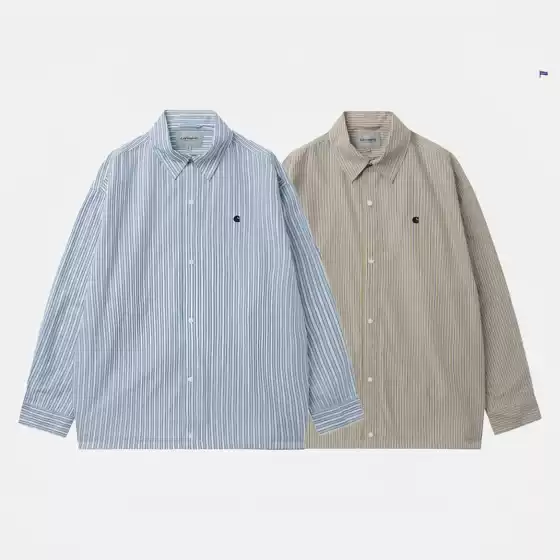 现货CARHARTT WIP L/S ASHER SHIRT 卡哈特 条纹长袖衬衫241009