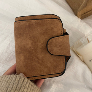 复古棕色短款钱包女士卡包可折叠多卡位一体钱夹学生高级感零钱包