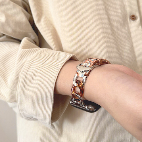 编织纹皮革链条适用iwatch表带