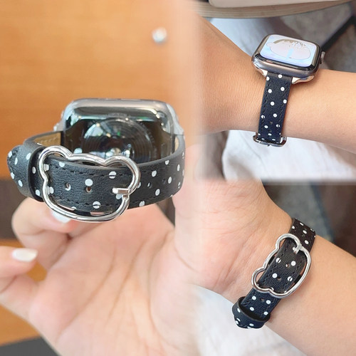 适用波点皮革金属扣iwatch表带
