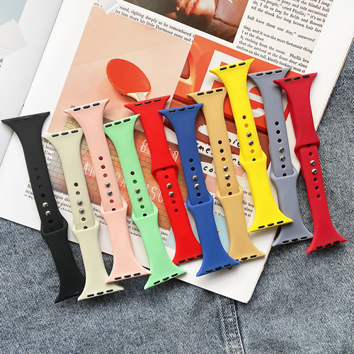 适用纯色硅胶iwatch手表表带女