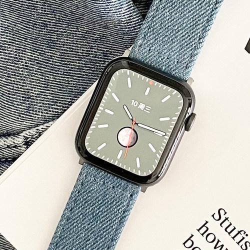 牛仔布真皮小众适用iwatch表带