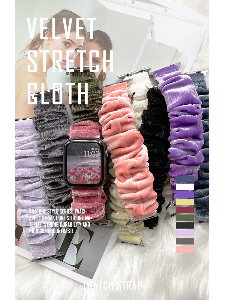 AUTUMN AND WINTER NEW STRETCH VELVET LARGE INTESTINE RING PLUSH FOR IWATCH APPLE STRAP APPLEWATCH WATCH