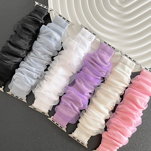 薄纱双层弹力大肠圈适用iwatch表带苹果s8手表applewatch新款 秋冬